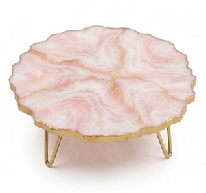 Support à gâteau en résine effet marbre bleu AB-8464 de A.B Handicraftly avec pieds en métal, décoration artisanale pour la maison, les mariages et les cafés - Product Image 4