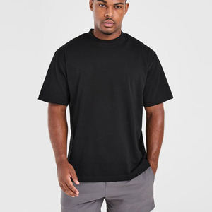 เสื้อยืดโอเวอร์ไซส์ผู้ชายผ้าฝ้ายสำหรับฤดูร้อน ระบายอากาศได้ดี คุณภาพสูง ทรงหลวมไหล่ตก สีดำ ทรงบ็อกซี่  หน้าเสื้อเรียบ แขนสั้น - Product Image 3