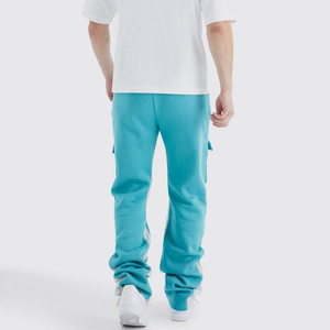 Pantalones deportivos de felpa turquesa para hombre, cintura elástica, múltiples bolsillos, estilo casual, joggers de primavera, lavados, estilo urbano. - Product Image 2