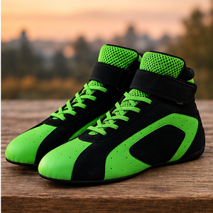 Bottes moto vertes et noires à la cheville avec fermeture auto-agrippante, tige en cuir véritable, doublure en mesh respirante, semelle extérieure en caoutchouc légère, semelle intermédiaire en EVA - Product Image 6