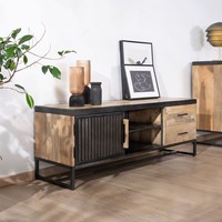 Meuble TV Vandana Silver Surface 140 cm en métal cannelé et bois de manguier Kazag