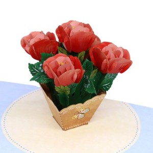 <b>Handmade</b> <b>Paper</b> Flower3D Pop Up Card Red Roses in Cardstock Pot Floral Decor Home Decoration Die Cutting Printing Customized - Product Image 3