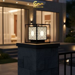Lampe à pilier LED IP65 Wave, lampe à colonne en acier noir thermolaqué de 8 pouces, lanterne décorative extérieure pour portail de villa, lumière chaude - Product Image 3