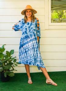 Handmade Indian Rayon Bohemian <b>Kaftan</b> Women's Three-Quarter Sleeve Ankle-Length Tie Dye Straight Eco-Friendly <b>Plus</b> <b>Size</b> Dress - Product Image 2