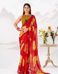 Sari indien traditionnel ethnique décontracté en mousseline de soie à imprimé floral pour un usage quotidien et des occasions festives pour femmes, tenue élégante et tendance - Product Image 1
