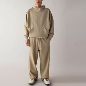 Survêtements personnalisés pour hommes, effet délavé, broderie 3D vintage, sweat à capuche en molleton bouclette 380 g/m², pantalon de jogging, logo gaufré, OEM - Product Image 1