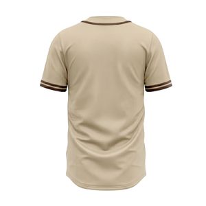 Camiseta de Béisbol Transpirable de Malla Color Beige Bronceado con Ribete Marrón, Uniforme de Equipo, Camiseta Deportiva de Algodón para Hombre - Product Image 2