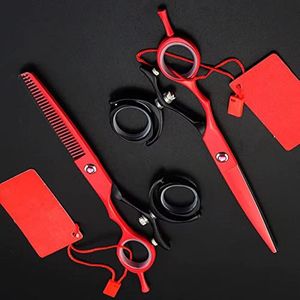 กรรไกรตัดผมแบบมืออาชีพสีแดงพร้อมด้ามจับยาวสำหรับใช้ในร้านเสริมสวย - Product Image 4