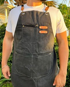 Delantal de Trabajo Profesional de Lujo en Lona y Cuero con Cremallera, Ajustable, con Tirantes Cruzados para Chef, Barista, Barbero, Carpintero, para Herramientas y Equipo - Product Image 1