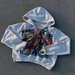Hoodie court rose avec détails en strass, imprimé graphique, style streetwear, coupe ample unisexe, vêtement d'automne - Product Image 6