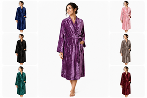 Peignoir Kimono en Velours Floral Écologique Violet pour Femme, Robe de Chambre de Luxe en Peluche à Col Châle avec Poches, Doux et Chaud pour l'Hiver - Product Image 4