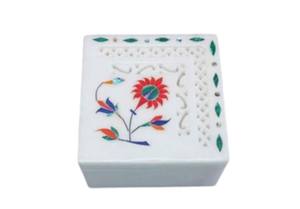 Exportateur en gros de boîtes à bijoux en marbre – Fournisseur de boîtes décoratives en marbre blanc faites à la main avec incrustations de pierres - Product Image 4