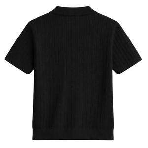 Polo en maille pointelle noire pour homme, manches courtes, 100 % coton, coupe ajustée, décontracté, respirant, haut de mode estival pour la vente en gros et l'OEM - Product Image 2