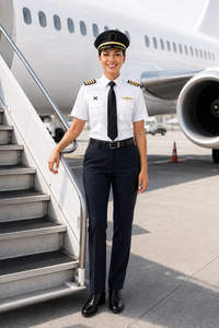 Uniformes de Piloto de Aerolínea Personalizados OEM ODM |   Conjunto Completo de Manga Corta para Mujer, Diseño Entallado, Viscosa Premium |   Uniforme de Verano X Sports City - Product Image 6
