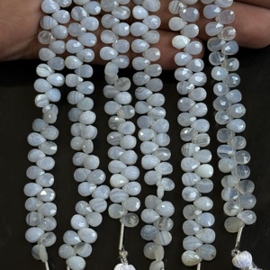 Perles d'agate bleue naturelle facettées en forme de poire, 5x7 mm, perles de pierres précieuses pour la création de bijoux, perles d'agate bleue naturelle - Product Image 3