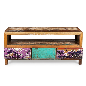 Sustainable Reclaimed Boat Wood TV Cabinet 3 Drawer Outside Handle Solid Wood Rustic Recycled Timber Unit Media <b>Stand</b> TV - Product Image 1