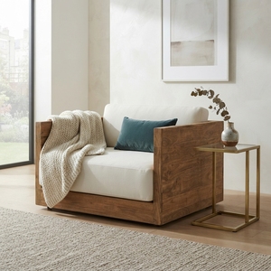 Sillón individual de madera premium, estilo minimalista moderno, de teca, con cojín cómodo, para decoración de sala de estar. - Product Image 2