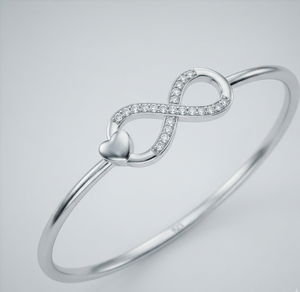 <b>Infinity</b> Heart Zircon Silver Bangle for Women Classic Engagement Jewelry - Product Image 1