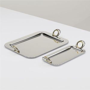 Bandeja Rectangular Moderna de Acero Inoxidable con Asas, Platos Decorativos de Metal de Lujo para Hotel, Restaurante y Decoración del Hogar - Product Image 6