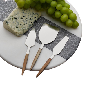 Ensemble de couteaux à fromage en acier inoxydable avec manches en bois naturel, outils de service pour charcuterie, pour fromages durs et mous, ustensiles de cuisine - Product Image 2