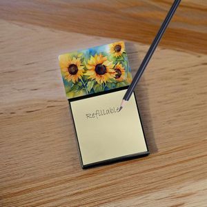 NOUVEAU Tournesols en aquarelle Porte-note autocollant Distributeur rechargeable Blocs-notes auto-adhésifs, Blocs-notes vierges Accessoires de bureau - Product Image 2