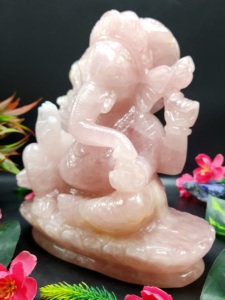 Grande figurine religieuse du dieu Ganesha en quartz rose, sculpture artisanale, Reiki, chakra, décoration d'intérieur - Product Image 2