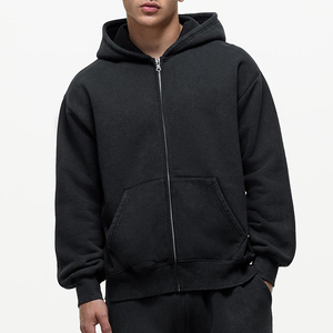 Sweat-shirt à capuche zippé surdimensionné pour homme, couleur unie, en polaire, décontracté, manches régulières, pour l'automne - Product Image 1