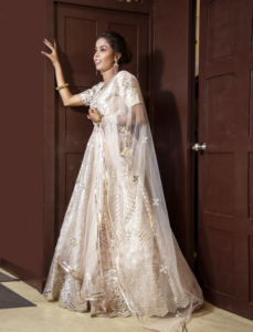Womens Lehenga Choli with organza dupatta and <b>leather</b> work all over the garment perfect choice. - Product Image 1