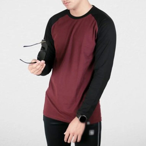 T-shirt à manches longues raglan pour homme, orange et blanc, col rond, jersey décontracté, taille régulière, 100% coton, séchage rapide, anti-plis - Product Image 6