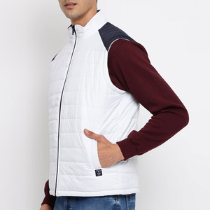 <b>Men's</b> <b>White</b> Stand Collar Windproof Waterproof Quilted <b>Vest</b> Zipper Closure Regular Length Solid Color Casual Outer Wear Winter - Product Image 3