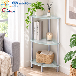 Estante de Almacenamiento de Esquina Multifuncional de Vidrio, Diseño Moderno, Metálico, para Baño, Ducha, Exhibición de Champú, Hecho en Taiwán - Product Image 3