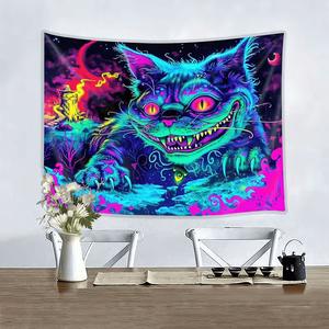Tapisserie géante activée par les UV, motif chat féroce, réactive à la lumière noire néon, en polyester, pour chambre, salon, bureau - Product Image 2