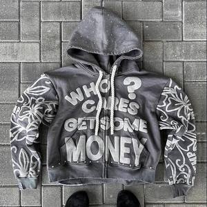 Ombre 100% Cotton Puff Screen Printing Streetwear Full Zip Hoodie Eco-Friendly Breathable Unisex Oversized Custom Logo Hoodies - Product Image 2