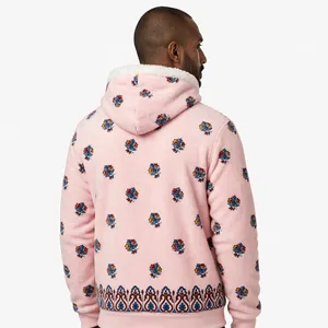 Sudadera con capucha de lana rosa floral de la marca Accept Industry con bolsillo frontal y logotipo de pájaro, ropa informal de invierno. - Product Image 3