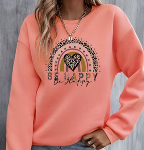 Sudadera Suave de Cuello Redondo Color Coral para Mujer, con Estampado de Corazón de Leopardo Arcoíris, Manga Larga, Informal, Tejida, para Otoño - Product Image 1