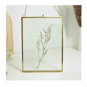 Cadre photo rectangulaire en verre transparent avec bordure en laiton finition or brillant, à suspendre, pour la maison, le bureau, décoration murale, photo pressée sèche - Product Image 1