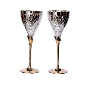 Stylish Design Wine <b>Glasses</b> Set of 2 Handmade Embossed Elegant Design Round Stemmed Goblets for Wedding Occasion - Product Image 5