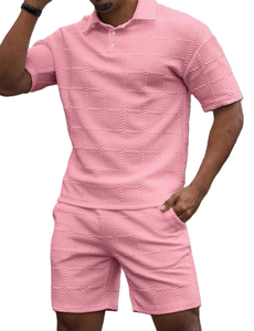 Ensemble polo et short pour homme vert menthe, tricoté, couleur unie, tenue décontractée d'été, respirant, 100 % polyester 2026 - Product Image 4