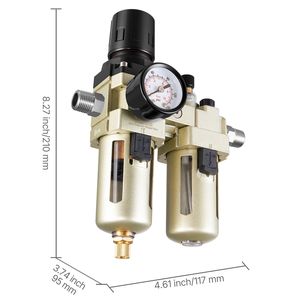 Filtre-régulateur-lubrificateur (FRL) pour compresseur d'air industriel 3/8" NPT avec séparateur d'eau et système de purge automatique - Product Image 2