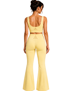 Manufacturer Custom Yellow Women <b>Flared</b> Yoga Set Seamless Sports Bra And High Waist Bell Bottom <b>Leggings</b> Premium Fitness Wear - Product Image 2