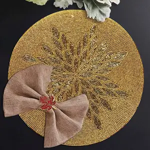 Simple and Elegant Look Handmade Beaded Round Place-mat handmade beaded place mat for dining table dining table placemat