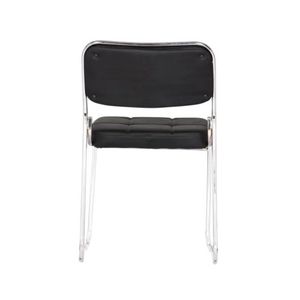Chaise de bureau de direction moderne à dossier moyen sans roulettes, siège en PVC noir, structure en métal chromé pour réunions et visiteurs - Product Image 3