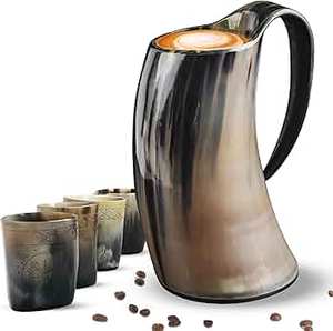 Tankard ฮอร์นสำหรับดื่มทำด้วยมือพร้อมงานศิลปะที่กำหนดเองและสัมผัสส่วนบุคคลที่มีฝีมือแตรธรรมชาติเหมาะสำหรับยุคกลาง - Product Image 3