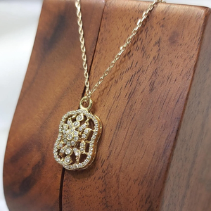 Collar con Colgante de Flor, Chapado en Oro de 18K, con Circonitas Cúbicas Engastadas, Estilo Clásico para Mujer, Cadena de Caja, Joyería - Product Image 2