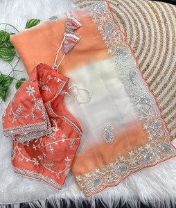 Soft Georgette Embroidery <b>Saree</b> Party Wear Georgette <b>Saree</b> Fancy Sequence Work <b>Saree</b> Designer Border <b>Saree</b> - Product Image 1