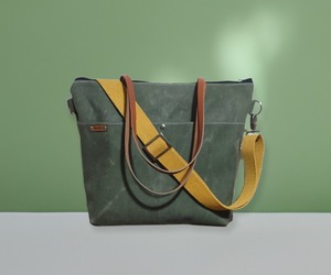 Bolso Tote de Lona y Cuero, Estilo Vintage, para Viajes, Trabajo, Compras, Bolso de Hombro, Gran Capacidad, Duradero, Bordado Abierto, LCTB-0030 - Product Image 1