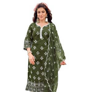 Ensemble Kurti en organza à broderies lourdes en soie Viscos Vatican, séchage rapide, pour femme, collection Diwali Salwar Kameez - Product Image 2