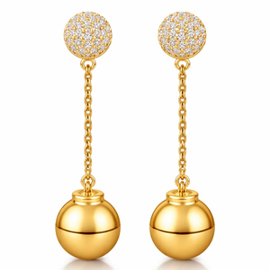 Pendientes de Plata de Ley 925 Chapados en Oro con Bola Colgante y Circonitas, Joyería Nupcial - Product Image 1