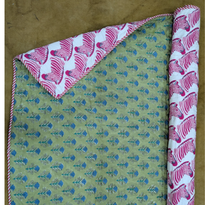 Indian Hand Block Print Soft Baby Quilt 60"X40" size Hand Stitched Colorful Durable 100% Cotton Reversible for home Travel use - Product Image 1