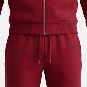 Conjunto Deportivo para Hombre con Sudadera con Capucha Roja y Pantalones, Cierre Completo, Color Sólido, Algodón, Ropa Deportiva Casual para Otoño - Product Image 5